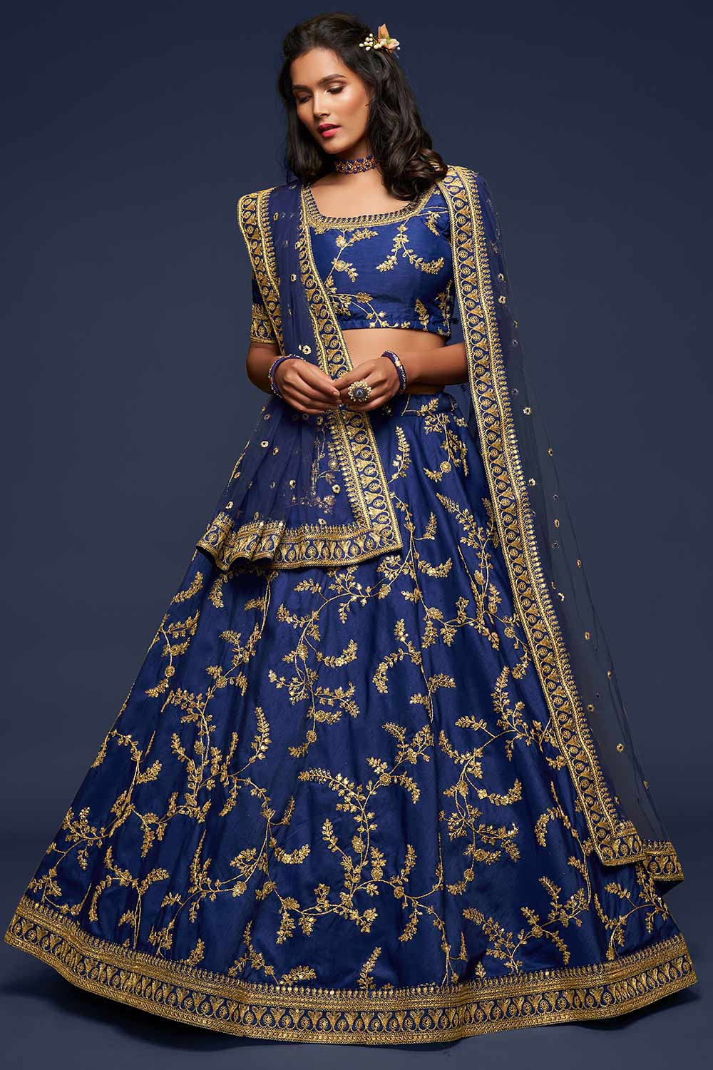 Buy Art Silk Embroidered Lehenga Choli in Blue