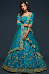 Buy Art Silk Embroidered Lehenga Choli in Teal Blue