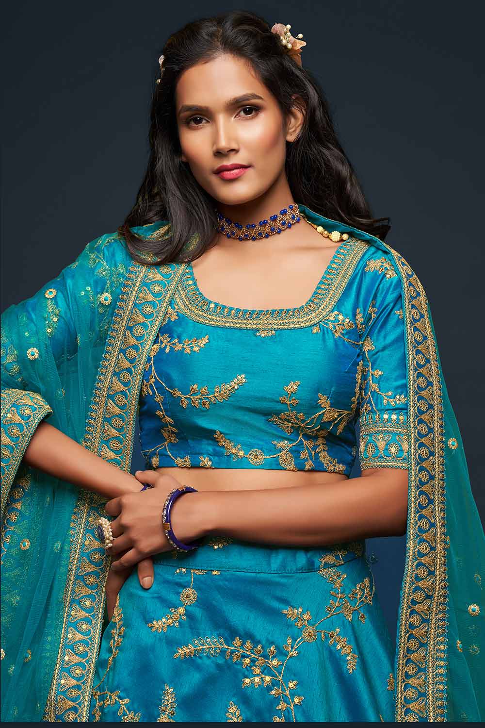 Blue Sequin Work Art Silk Lehenga Choli