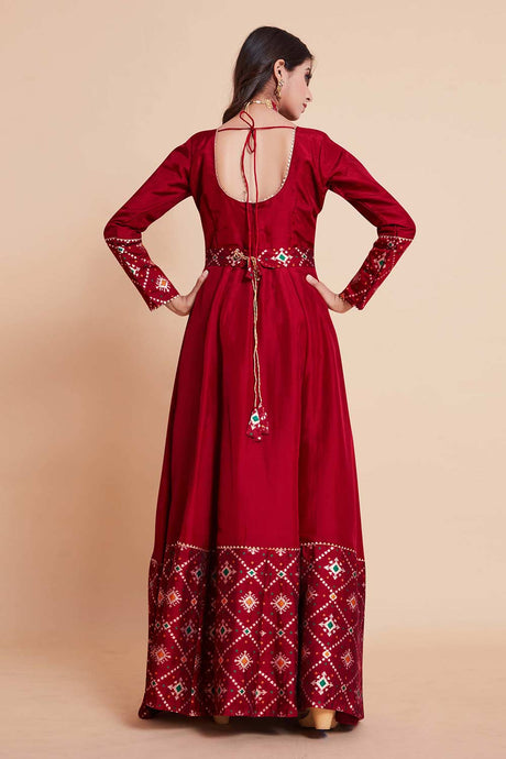 Red Art Silk Woven Design Gown