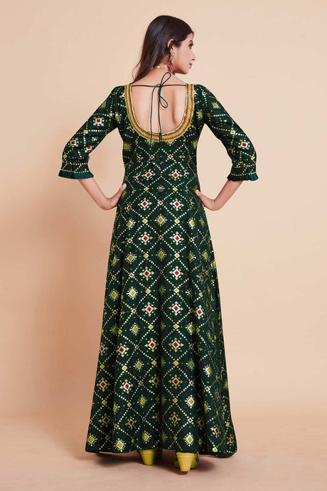 Green Art Silk Woven Design Gown