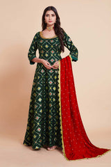 Green Art Silk Woven Design Gown