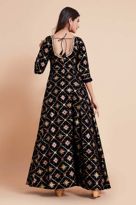 Black Art Silk Woven Design Gown