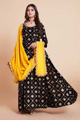 Black Art Silk Woven Design Gown