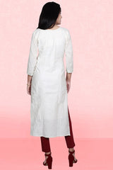 Buy Khadi Cotton Embroidered Kurta Top in White Online - Back
