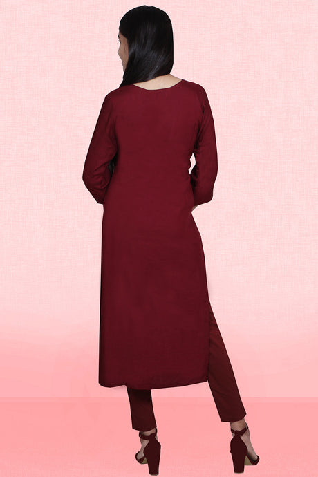 Buy Rayon Sequin Embroidered Kurta Top in Maroon Online - Back