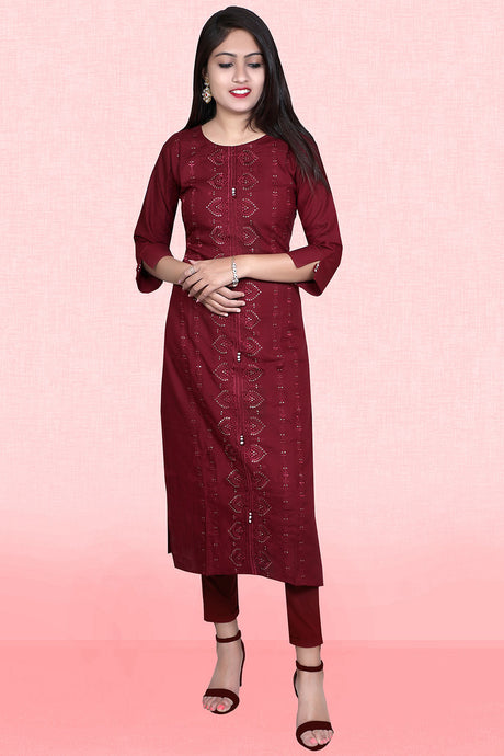 Buy Rayon Sequin Embroidered Kurta Top in Maroon Online
