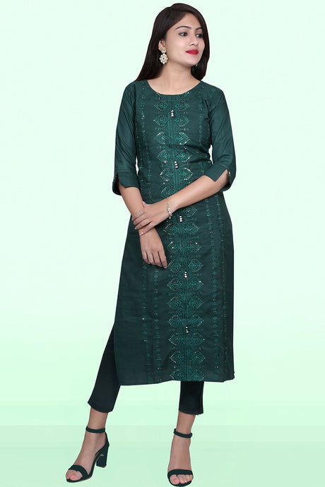 Buy Rayon Slub Sequin Embroidered Kurta Top in Teal Green Online