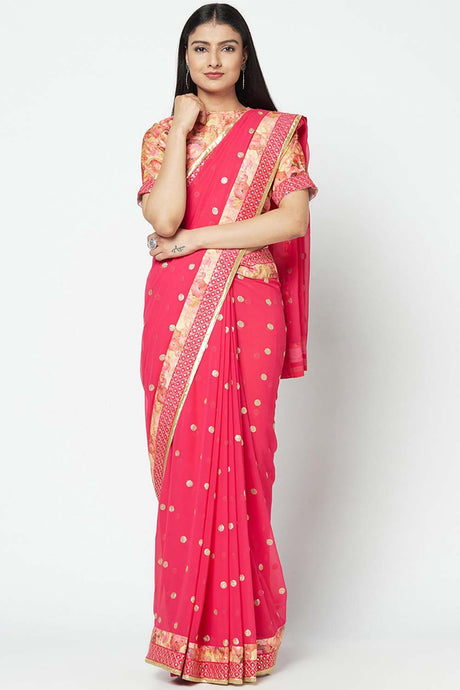 Buy Women's Georgette Embroidered Saree in Pink
