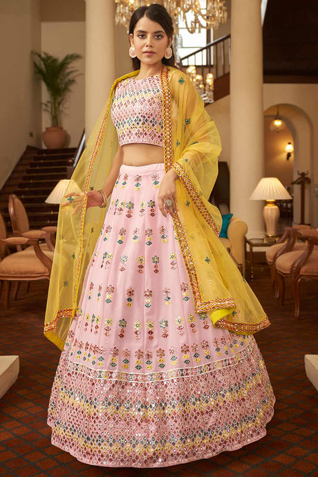Buy Women's Georgette Thread and Sequin Embroidered Lehenga Choli in Pink