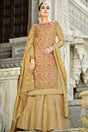 Buy Haandloom Art Silk Embroidered Dress Material in Chickoo