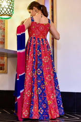 Red Silk Cotton Designer Digital Printed Gown With Dupatta