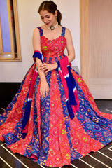 Red Silk Cotton Designer Digital Printed Gown With Dupatta