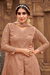 Brown Net Embroidered Sharara Suit