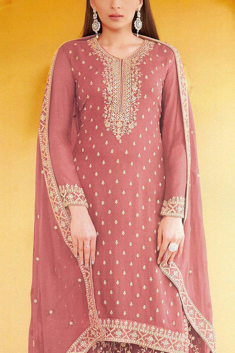 Pink Georgette Embroidered Sharara Suit