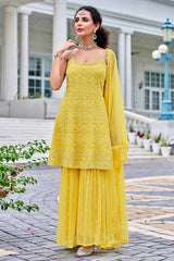 Yellow Viscose Georgette Embroidery Work Sharara Dress Material