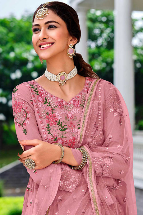 Pink Viscose Georgette Embroidery Work Sharara Dress Material