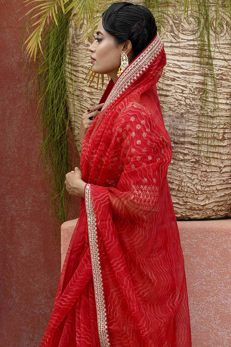 Red Organza Embroidery Saree