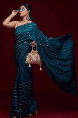 Teal Blue Georgette Mirror Sequence Saree