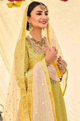 Lemon Faux Georgette Embroidery Work Sharara