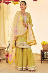 Lemon Faux Georgette Embroidery Work Sharara