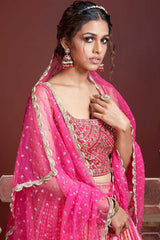 Pink Banglori Silk Digital Mirror Embroidery Work Lehenga Choli