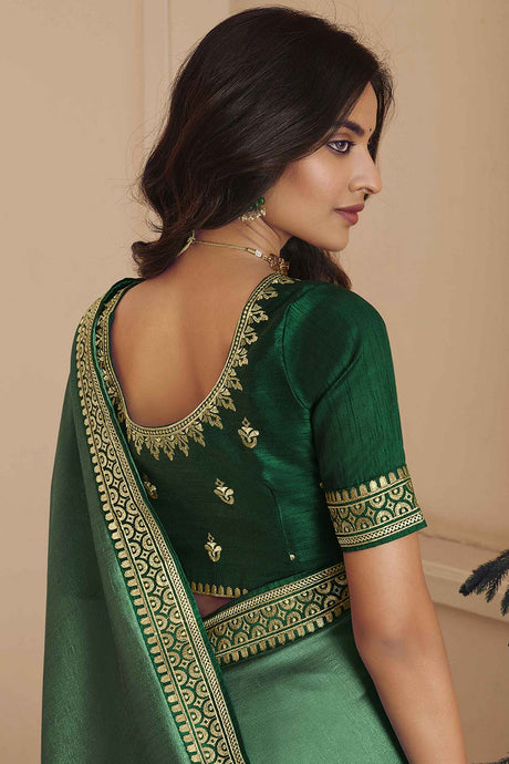 Light Green Vichitra Silk Zari Embroidery Work Saree