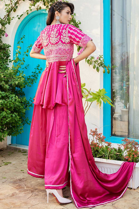 Pink Cotton Embroidery Work Sharara Suit Set