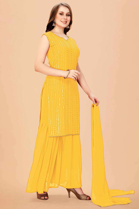 Yellow Faux Georgette Sharara Suit Set