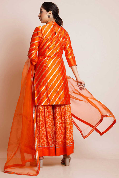 Orange Art Silk Wevon Printed Plazzo Suit Set