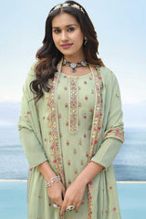 Pista Faux Georgette  Embroidery Work Plazzo Dress Material