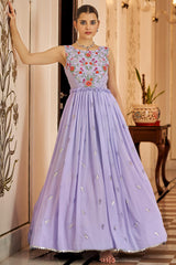 Lavender Georgette Thread And Sequin Embroidery Work Gown