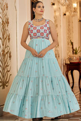 Sky Blue Georgette Thread And Sequin Embroidery Work Gown