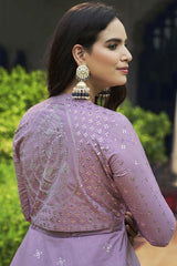 Purple Cotton Thread And Sequins Embroidery Work Gown With Koti