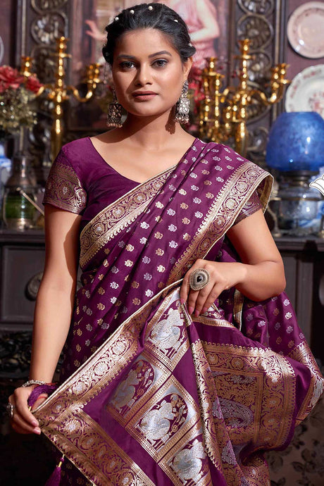 Purple Banarasi Silk Weaving Designer Saree
