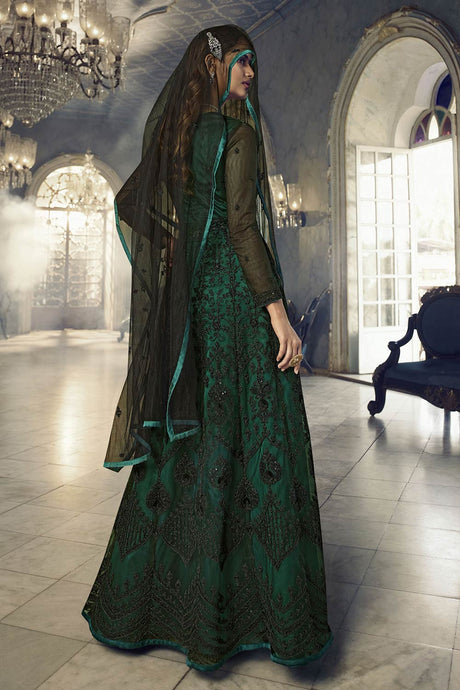 Green Butterfly Net Embroidery Work Gown