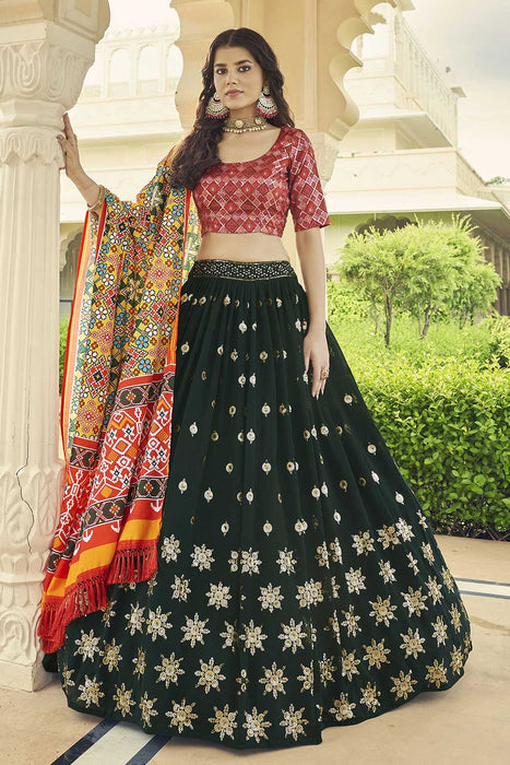 Buy Bandhini with Gold Sequin Work Lehenga Set by NAKUL SEN at Ogaan Online  Shopping Site