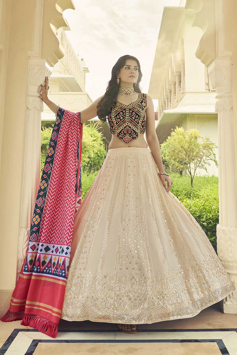 Navy Blue Georgette Thread And Sequin Embroidery Work Lehenga Choli