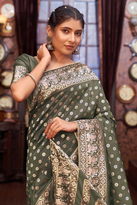 Grey Banarasi Silk Weaving Designer Saree