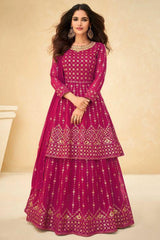 Pink Georgette Mirror And Embroidery Work Sharara Set