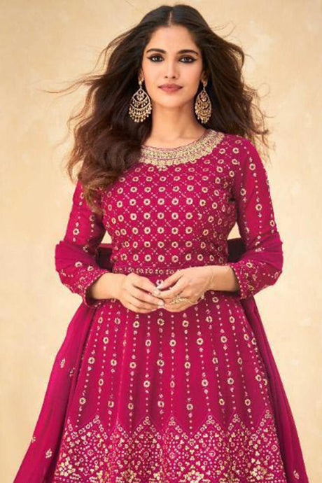 Pink Georgette Mirror And Embroidery Work Sharara Set