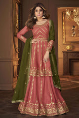 Peach Georgette Sequin Embroidery Work Sharara Set