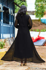 Black Faux Georgette swarovski Work Gown