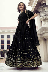 Black Georgette Thread Sequin Embroidery Gown