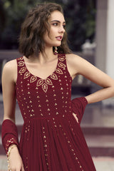 Maroon Georgette Thread Sequin Embroidery Gown