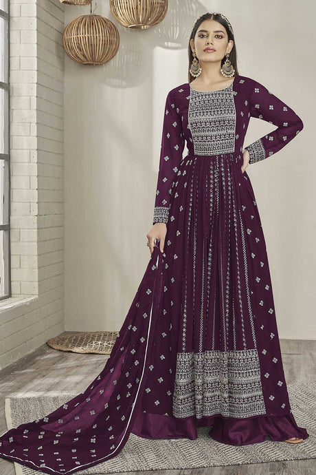 Voilet Georgette Sequin Embroidery Indo-Western Suit Set