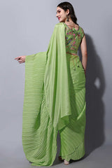 Pista Chinon Half Crush With Thread Sequin Embroidery Work Saree