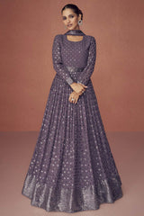 Purple Faux Georgette Thread Sequin Embroidery Anarkali Suit Set