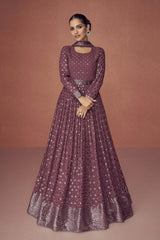 Mauve Faux Georgette Thread Sequin Embroidery Anarkali Suit Set