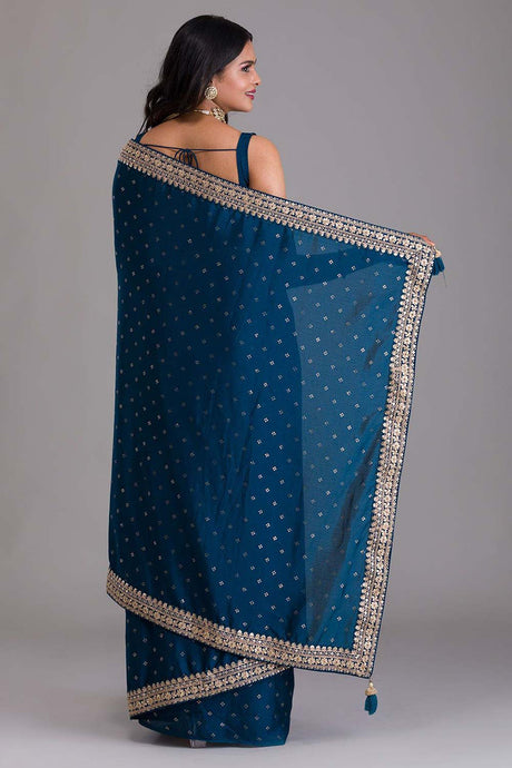 Navy Blue Art Silk Sequin Embroidery Saree